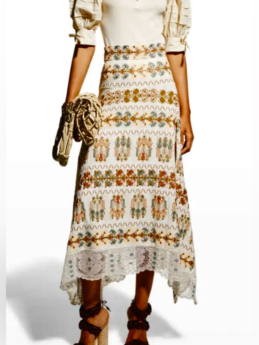 Ulla Johnson Calliope Embroidered Midi Skirt, Cream, Women’s Size 4